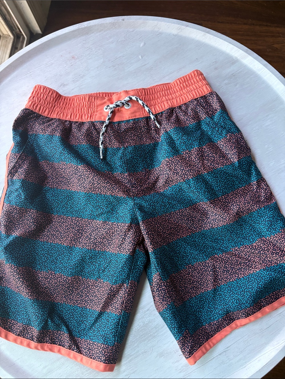 Kids Gymboree Coral and Teal Striped Swim Trunks